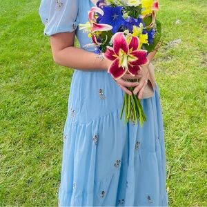 Ivy City Co Folkore Ruffled Dress Baby Blue